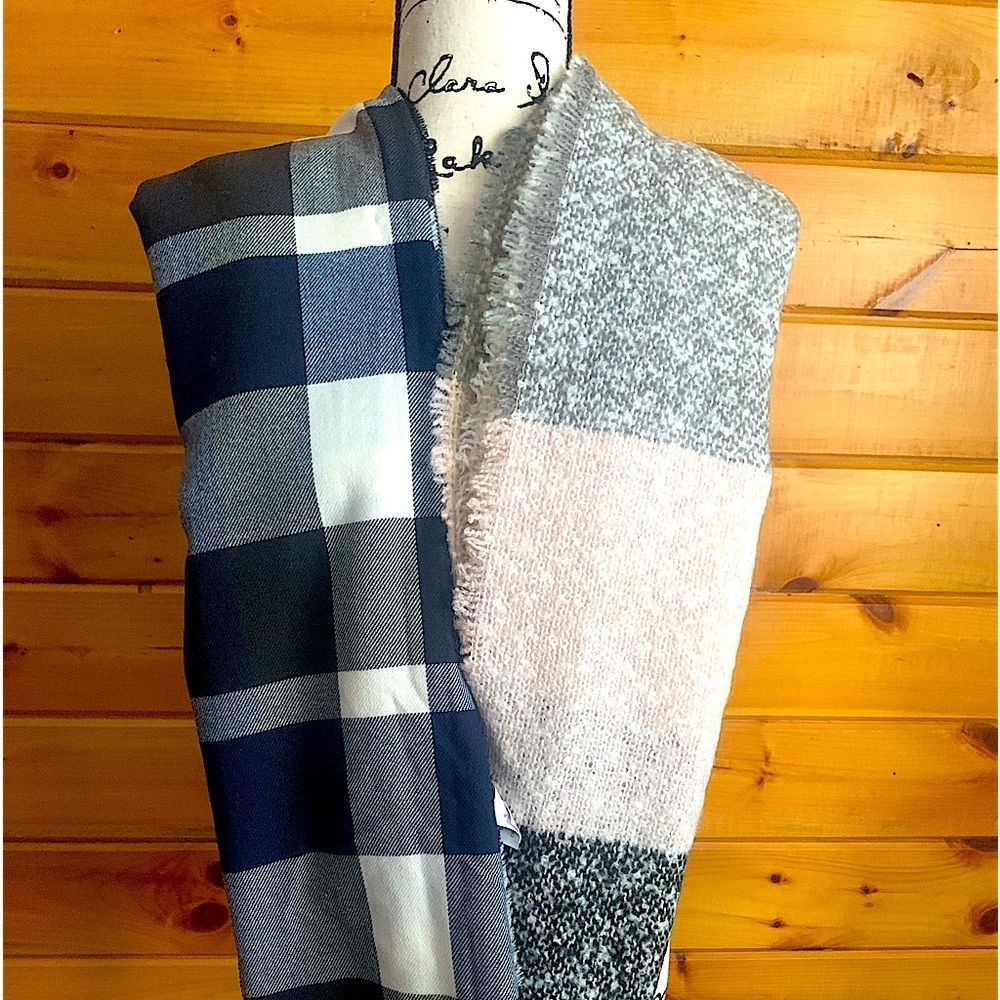 2 Large Scarves. Navy, Black, Cream. Pink Brown Cream.  See pictures for details